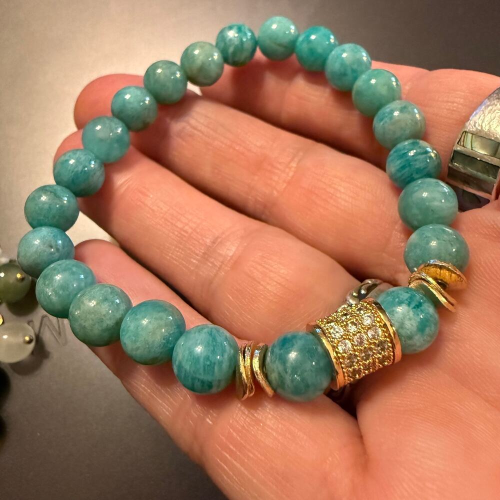 Trio of Crystal Tourmaline Amazonite Beaded Bracelets - Picture 7 of 8